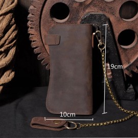 Unbranded Vintage Men Leather Long Chain Wallet Card Holder Checkbook Trucker Biker Purse - With Iron Chain
