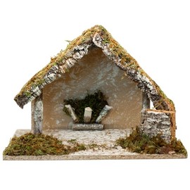 VILLAGE GIFT IMPORTERS 9" Nativity Stable with Mossy Accents | Charming Tabletop Creche for Bethlehem Christmas Manger Scene | Traditional Religious Christian Home Décor for Holidays | Made in Italy