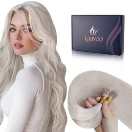 LaaVoo Nano Hair Extensions Real Human Hair Blonde Nano Beads Hair Extensions 20 Inch Platinum Blonde Invisible Nano Ring Straight Remy Hair 50g 50s #60