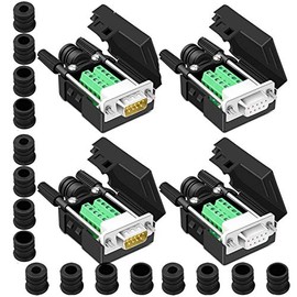 ANMBEST 4PCS DB9 Breakout Connector,2PCS Male + 2PCS Female DB9 Solderless RS232 D-SUB Serial to 9-pin Port Terminal Adapter Connector Breakout Board with Case Long Bolts Tail Pipe