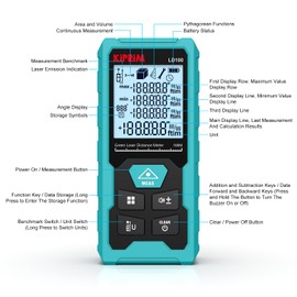 Kiprim Green Laser Distance Meter, 328ft Measuring Tool with USB Type-C Rechargeable Battery, ±1/16" Accuracy, Electronic Level, 10 Modes, Class II Laser, Reflector Plate LD100