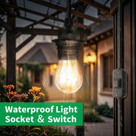 FIRMERST 15FT Outdoor E26/E27 Light Socket with Plug and IP44 Rated Inline Waterproof On/Off Switch, Hanging Light, Black
