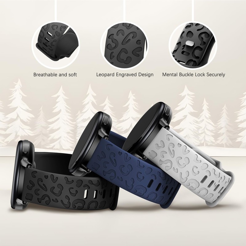 Huadea 3 Pack 22mm Leopard Engraved Watch Bands Compatible With