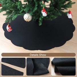 Slsxip Nonwoven Christmas Tree Skirt,36 inch Scalloped Edge for Xmas Tree and Seasonal Holiday Indoor Decoration(Black,36 inch)
