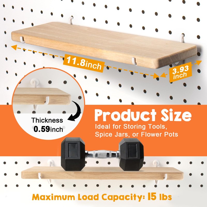 SEMPOMA Solid Wood Pegboard Shelf, High Balance and No tilt,
