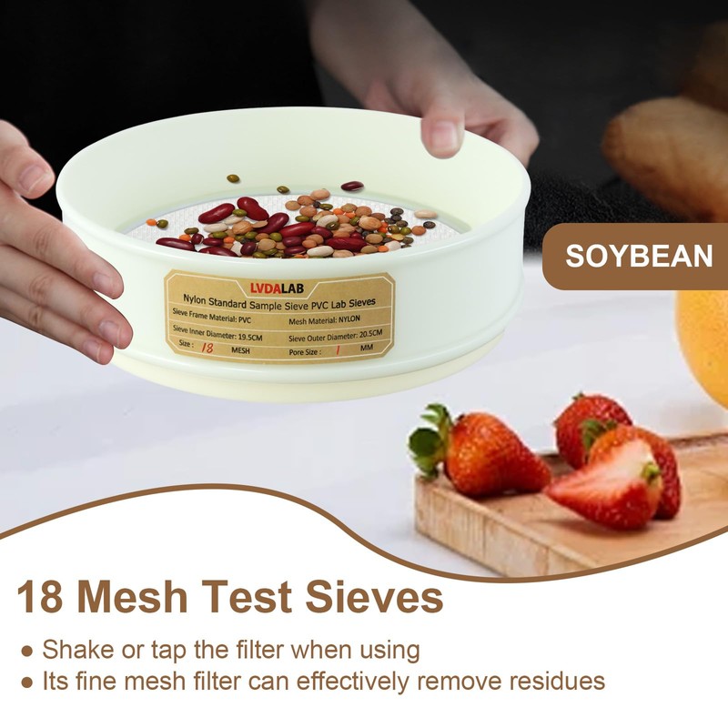 PVC Nylon Lab Sieve 18 Mes(1mm), LVDALAB 7.9Inch(20cm) Diameter Sample