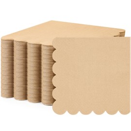 Fuutreo 200 Pcs Scalloped Cocktail Napkins Thick Paper Napkins Disposable Party Napkins Beverage Napkins for Wedding Dinner Birthday Supplies, 5 x 5 Inch (Kraft Color)