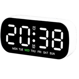 HEEYoo Digital Alarm Clock for Bedside, Digital Clock with LED Display, 5 Brightness Dimmer, Adjustable Alarm Volume, Dual Alarm, 12/24H, Date/Day of Week Display, Small Desk Clock for Bedside