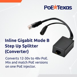 PoE Texas Power Over Ethernet Inline Converter Injector for 12 Volt and Solar to POE Conversions - Convert 12-30v to PoE with Gigabit Data - Instantly Step Up Voltage to IEEE 802.3af Compatible PoE