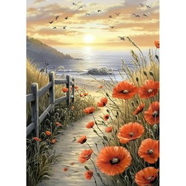 MAXBYE Sea Sunset Diamond Painting Art Kits for Adults, 5D Diamond Art Kits DIY Full Drill Flowers Crystal Craft Kit for Beginner, Home Bedroom Wall Decor Gift 12x16 Inch