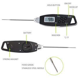 Meat Thermometer, DigitalThermometer with Long Probe and Cover, Ultra Fast Candy Thermometer, Waterproof Thermometer for Water, Grill, BBQ, Baking, Liquids, Thanksgiving Turkey Thermometer (Black)