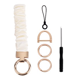 Tinoaly Keychain Wristlet, Elastic Wrist Keyring Bracelet with D Key Ring Cute Lanyard Strap Key Chain Suitable for Women and Men Wallet Card (White)