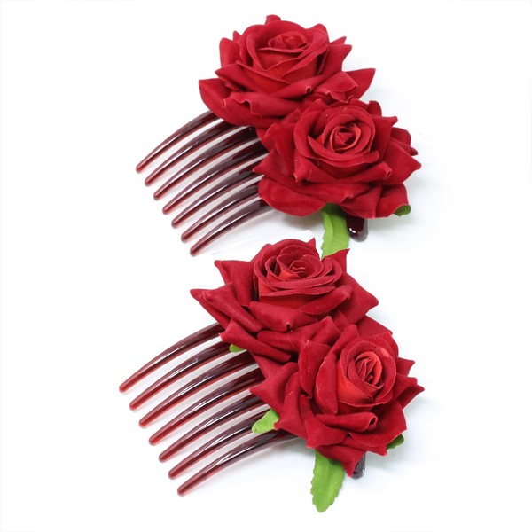 Honbay 2 Pieces Rose Petal Hair Side Combs 7 Teeth Floral Twist Combs Decorative Flower Hairpin Hair Accessories for Women