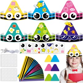 24 Sets Back to School Paper Headband Craft Kits Colorful Crayon Crown First Day of School Crayon Cap Easy DIY Hats Decoration Classroom Activities Supplies with 6 Style Art and Craft Kits for Kids