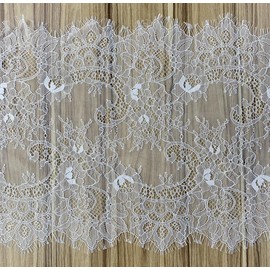 13.5 Inch Wide by 3 Yard Length Eyelash Lace Fabric with Floral Pattern Pure White Lace Ribbon with bit Stretchy for Craft, Sewing, DIY, Wedding Dress, Home Decorations