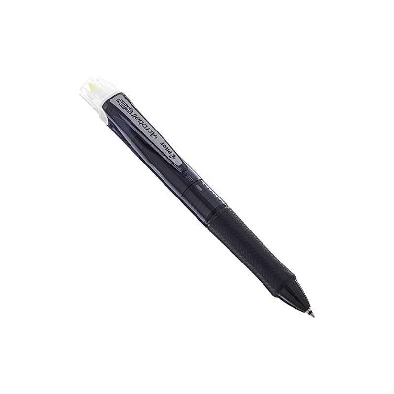 PILOT BKAS-60F-CBY 3色アクロボールペン 蛍光ペン付き アクロボールスポットライター付き ブラック/レッド/ブルーインク クリアブラックボディ イエロー蛍光ペン付き