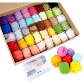 Homewit Needle Felting Set, 40 Colours, 5 g Each Felt Wool for Knitting with Tool Set, Felting Wool Craft Needle Felting Starter Kit, Wool Roving Sheep's Wool, DIY Felting Needles, DIY Starter Kits
