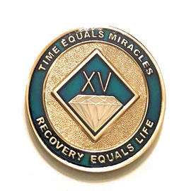 15 Year NA Blue and Gold Diamond Style Recovery, Clean, Medallion - Chip, Coin, Token