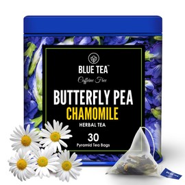 BLUE TEA - Butterfly Pea Chamomile Tea bags - 30 Plant-Based Tea Bags | SUPER ANTI-OXIDANT | Caffeine Free - Flower Based - Calming Tea - Non-Bitter - Vegan - Non-GMO | Tin Packaging