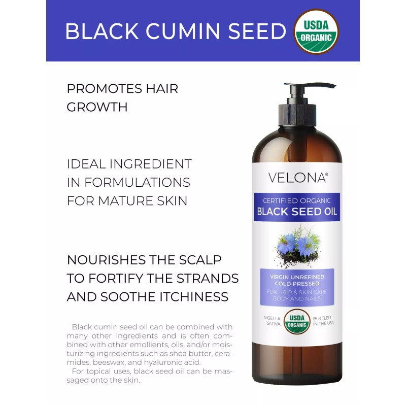 Velona Black Cumin Seed Oil USDA Certified Organic 16 Fl