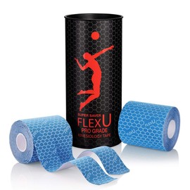FlexU Kinesiology Tape - 40 Extra-Wide Pre-Cut Y-Shape Strips (3"x10") - Unique Design for Lower Back, Shoulders, Knees, and Neck - Professional-Grade Muscle & Joint Support (Blue)
