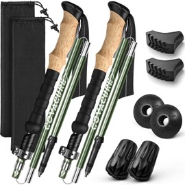 COVACURE 2025 New Upgrade Walking Poles, 2pcs Collapsible Ultralight Aluminum Folding Walking Sticks with EVA Cork Handle for Seniors Women Men (green)