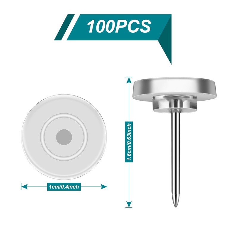 Transparent drawing pins, pack of 200, rice tacks with head,