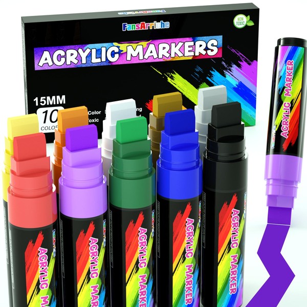 Acrylic Marker, 15 mm Jumbo Felt Tip, 10 Colours Waterproof