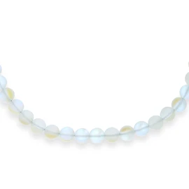 Plain Simple Western Jewelry Changing Transcalent Created Moonstone Round 10MM Bead Strand Collarbone Necklace for Women Silver Plated Clasp 17 Inch