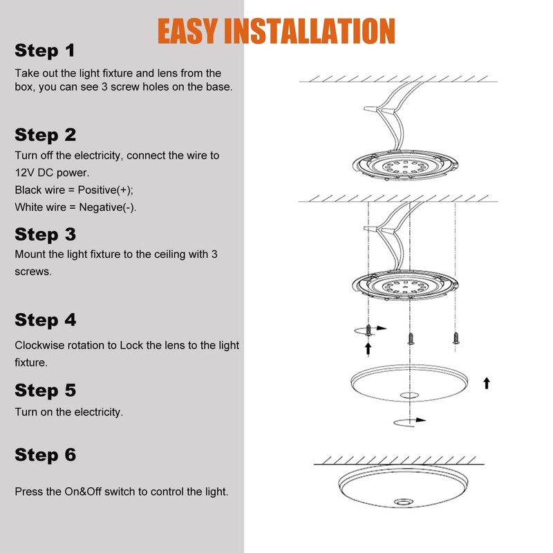 Facon 6-Pack Ultra Slim 4.5'' 12V RV Puck Lights w/Switch,