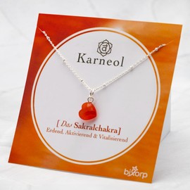 Bixorp Karneol Herz Halskette - Das Sakralchakra - Edelstein Chakra Anhänger Geschenk - 925 Silberne Halskette