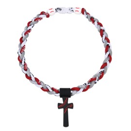 Kehuify Baseball Necklace for Boys, Baseball Necklace Three-Braid Rope Tornado Cross Necklace Sports Titanium Necklace Baseball Rope Necklace (Red white grey)