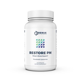 Renue By Science Restore PM | Liposomal Melatonin GABA Supplements | 60 Capsules with Melatonin (3.5mg) 5HTP (100mg) Glutathione (65mg) Apigenin (75mg) GABA (150mg) - Non-GMO | Made in The USA