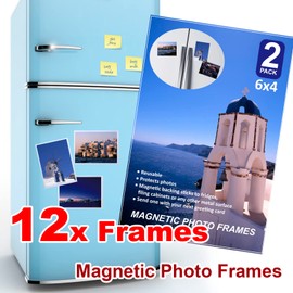 Magnetic Photo Frames Fridge, 4 x 6 4x6 inches 12 pcs, Picture Magnet Pocket Reusable for Refrigerator Notes Pack Holds Sleeves Idea Home Holder Decorations Frame White Pictures Inch Photos Clear
