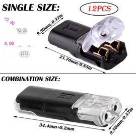 Car Cable Connector, 2-pin, 12 pieces, pluggable cable connection, 18-22AWG wire quick splice connector, electrical connection blocks, car plug connector, cable crimp connection