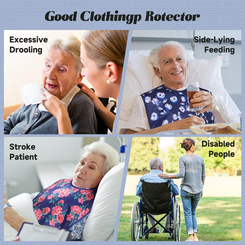Adult Bibs - 3 Pcs Washable Clothing Protector with Crumb
