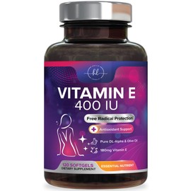 Vitamin E for Women and Men - 180 mg (400 IU) dl-Alpha - Powerful Antioxidant Dietary Supplement - Hair, Skin, & Immune Health Support - Easily Absorbed Form, Non-GMO & Gluten Free - 120 Softgels