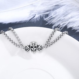 REDSUN Skull Bracelet 925 Sterling Silver Skull Rose Bracelet Gothic Punk Skull Bracelet Christmas Gift for Goth Lovers Women Men, Sterling Silver
