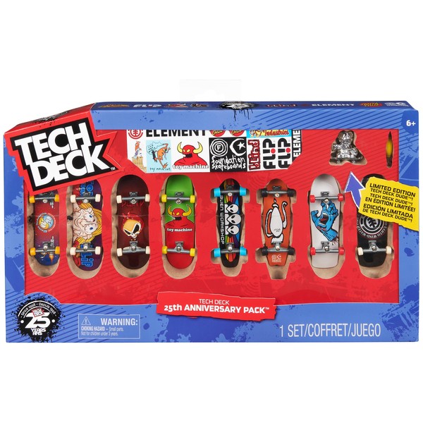 Tech Deck, 25th Anniversary 8-Pack Fingerboards with Exclusive Figure, Collectible and Customisable Mini Skateboards, Kids’ Toys for Ages 6 and up