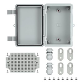 Caja Eléctrica Exterior Impermeable IP65, Caja de Conexiones de Plástico ABS con Placas de Montaje en Rejilla, 2 Prensaestopas, 4 Soportes de Pared y 8 Tornillos (Pequeño: 15 x 10 x 7 cm)