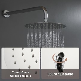 Clihome 10in Shower System Set with Tub Spout Rainfall Shower Head System with Handheld Shower Head, Square Fixed Shower Head, Rough-in Valve Body, Trim Kit, Chrome