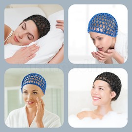 Framendino, 5 Pack Mesh Crochet Hair Net Rayon Knit Snoods Hat Thick Hairnet Cover Ornament for Night Sleeping Accessories (Blue & Black Khaki Coffee White)