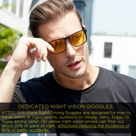 ATTCL Night Driving Glasses Rectangular for Men Al-Mg Metal Frame Ultra Light Yellow 6500