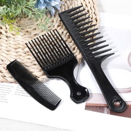 3 PCS Afro Comb, Wide Tooth Comb and Pocket Combs for Men Set, Big Tooth Comb Detangling Carbon Fiber Comb Set, Beard Pick Hair Combs for Men Barber Brush Tool for Beard, Long, Thick, Curly Afro Hair