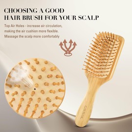 GAVIVOL Bamboo Hair Brush, Paddle Detangling Brush for Scalp Massage & Hair Growth, Anti-Frizz & Static-Free, for Thick, Thin, Curly & Dry Hair