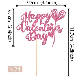 24 piezas de decoración para magdalenas con purpurina para el día de San Valentín, diseño de corazón con texto "Be My Valentín", para decoración de tartas de cumpleaños y decoración de pasteles, color