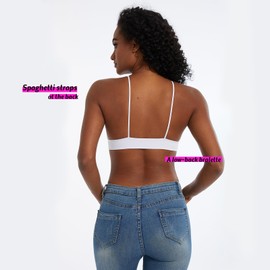 Seamless Bra for Women Low Back Bralette Wirefree Spaghetti Bra with Padded Removeable Snow White