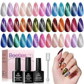 Beetles Cat Eye Gel Nail Polish Set-36 Colors Red Purple Brown Green Burgundy Magnetic Gel Nail Polish with Base Gel Glossy Matte Top Coat Magnet,Soak off UV Nail Gel Christmas DIY Nail Art Salon - Color: 20 colors Lush Velvet