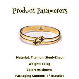GAUEIOUR Gold Plated Bangle Bracelet,Black Shell Lucky Leaf Titanium Steel Bracelet, Fashionable Double-Layer Women's Zircon Open Bracelet, Double Lucky Symbol, Lucky Gift