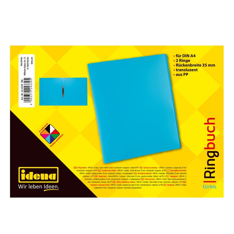 Idena 224334 A4 ring binder – 2 rings turquoise